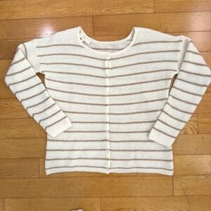 Sezane Cream and Tan Striped Cardigan
